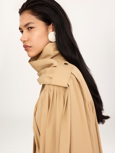 High-neck scarf trench coat in cotton poplin