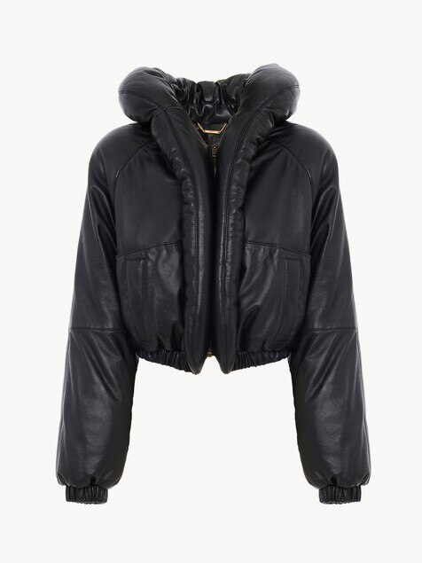 Short puffer jacket in leather