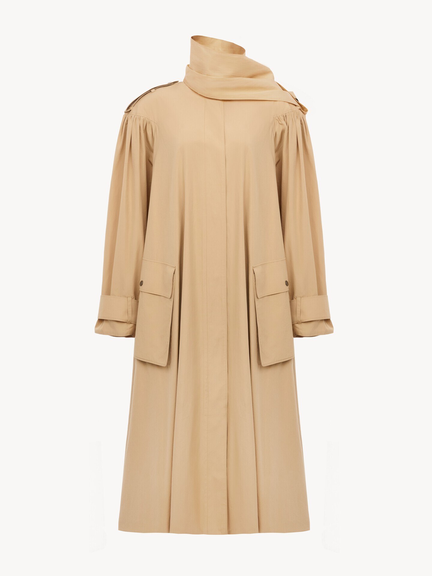 High-neck scarf trench coat in cotton poplin - 2