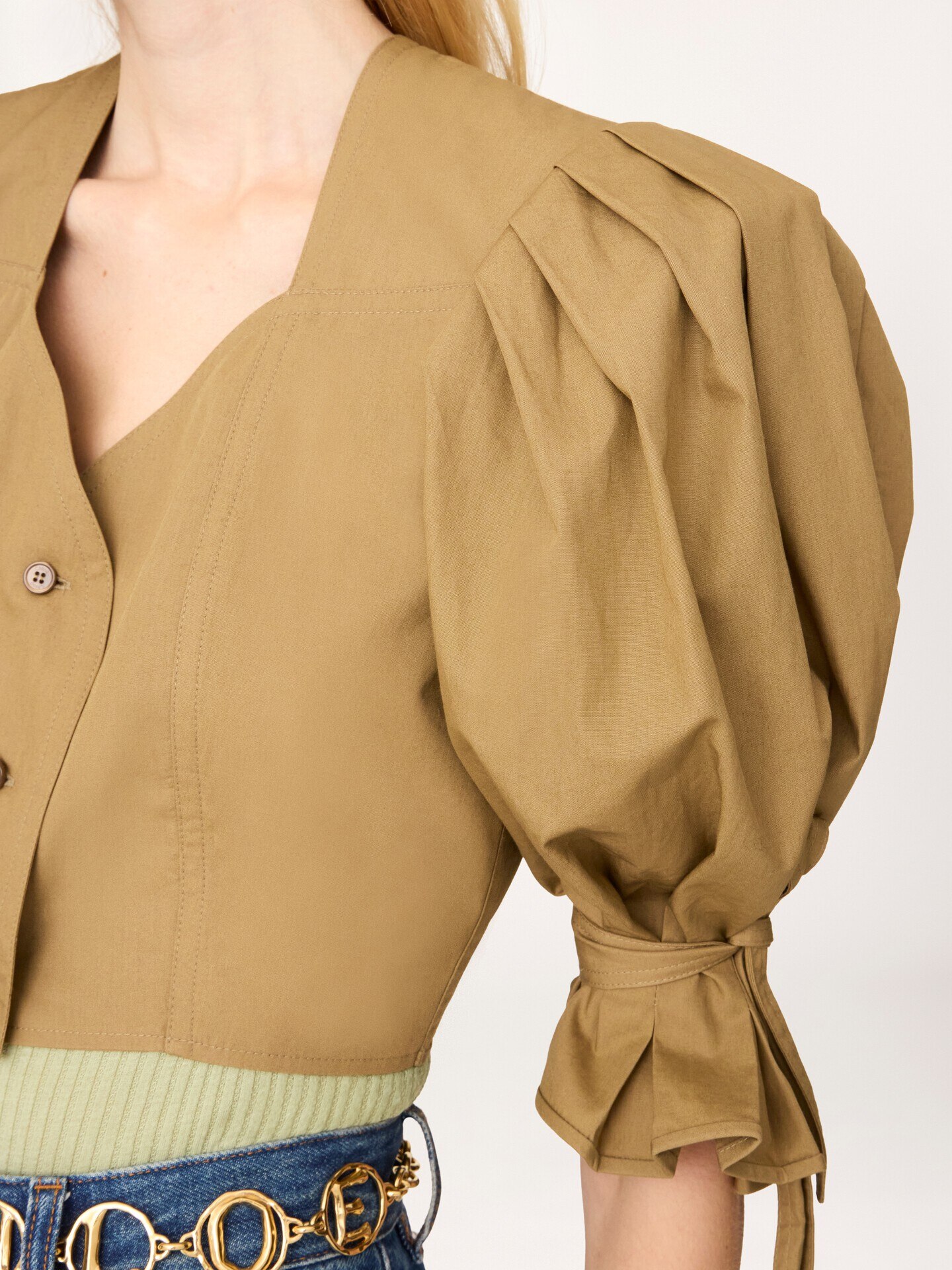 Puff-sleeve cropped top in cotton poplin - 6