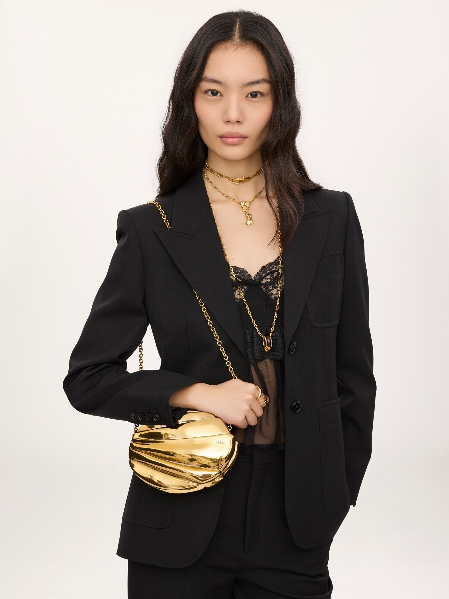Chlo&eacute; Pliss&eacute; minaudi&egrave;re with chain in copper & brass - 3