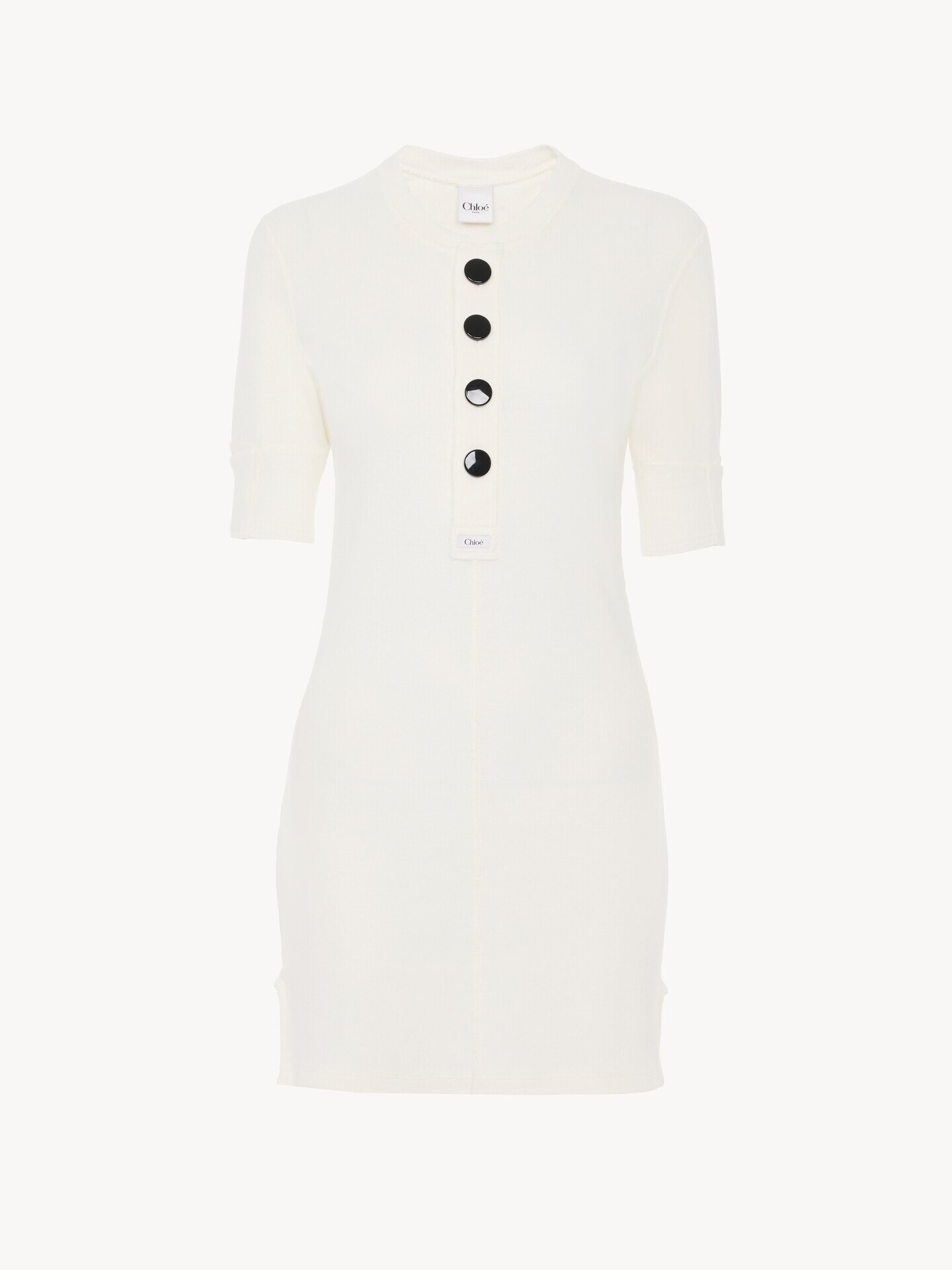 Fitted Henley mini dress in cotton jersey - 2