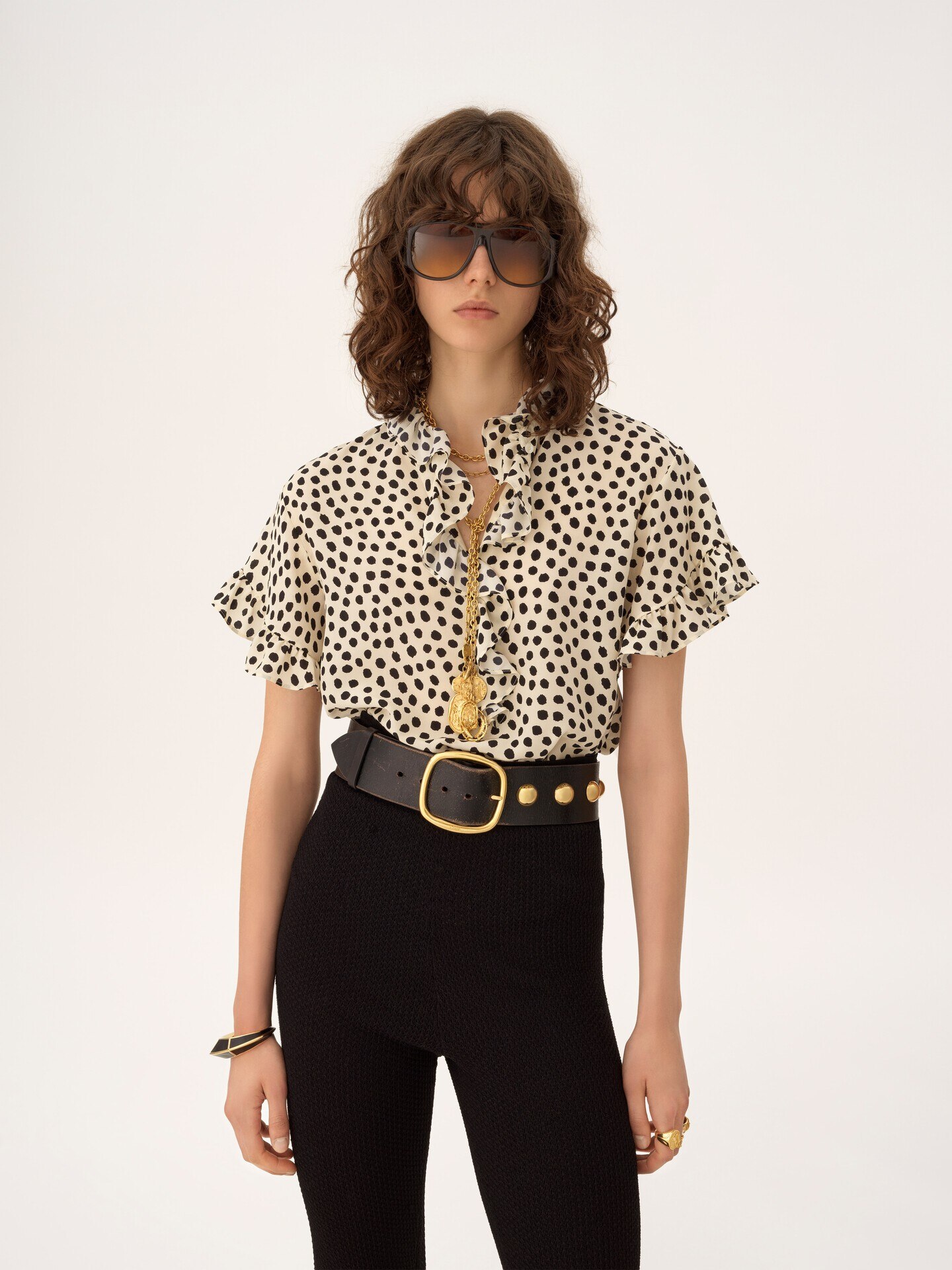 Short-sleeve ruffled top in cr&ecirc;pe de chine - 4