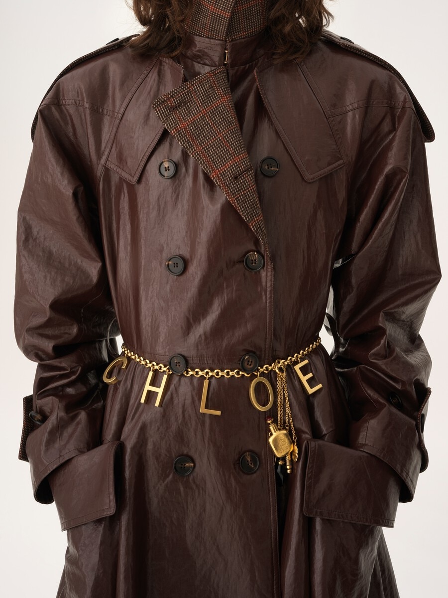 Double-breasted long riding coat in coated linen - 9