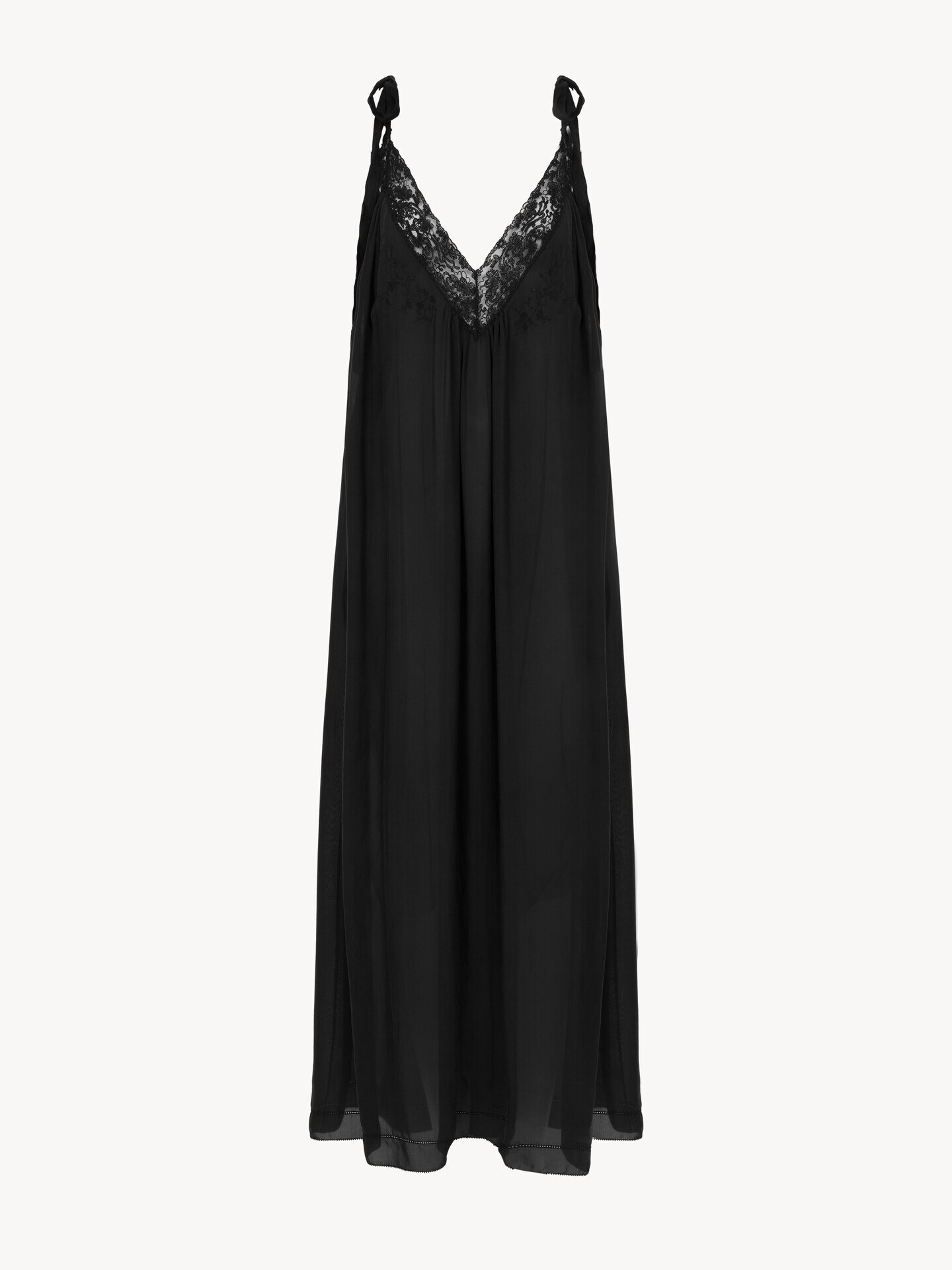 Long slip dress in silk charmeuse & lace - 1