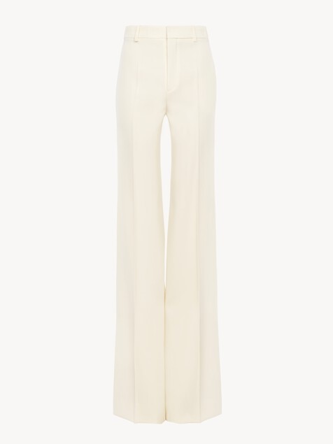 High-rise flared trousers in wool grain de poudre