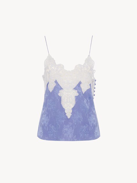 Camisole top in silk jacquard & lace