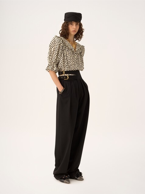 Pantalones de sastre de talle alto de lana grain de poudre