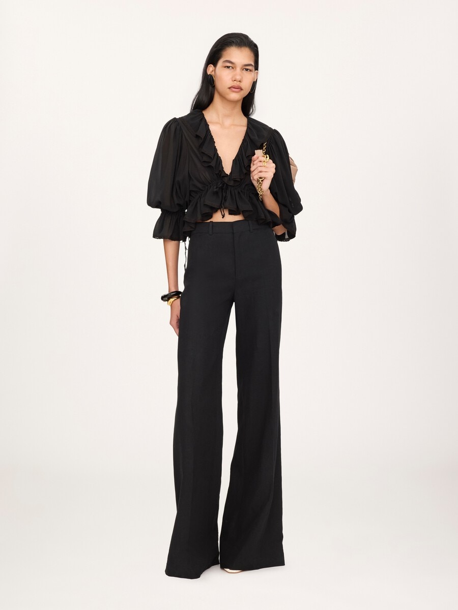 High-rise flared pants in linen cr&ecirc;pe - 3