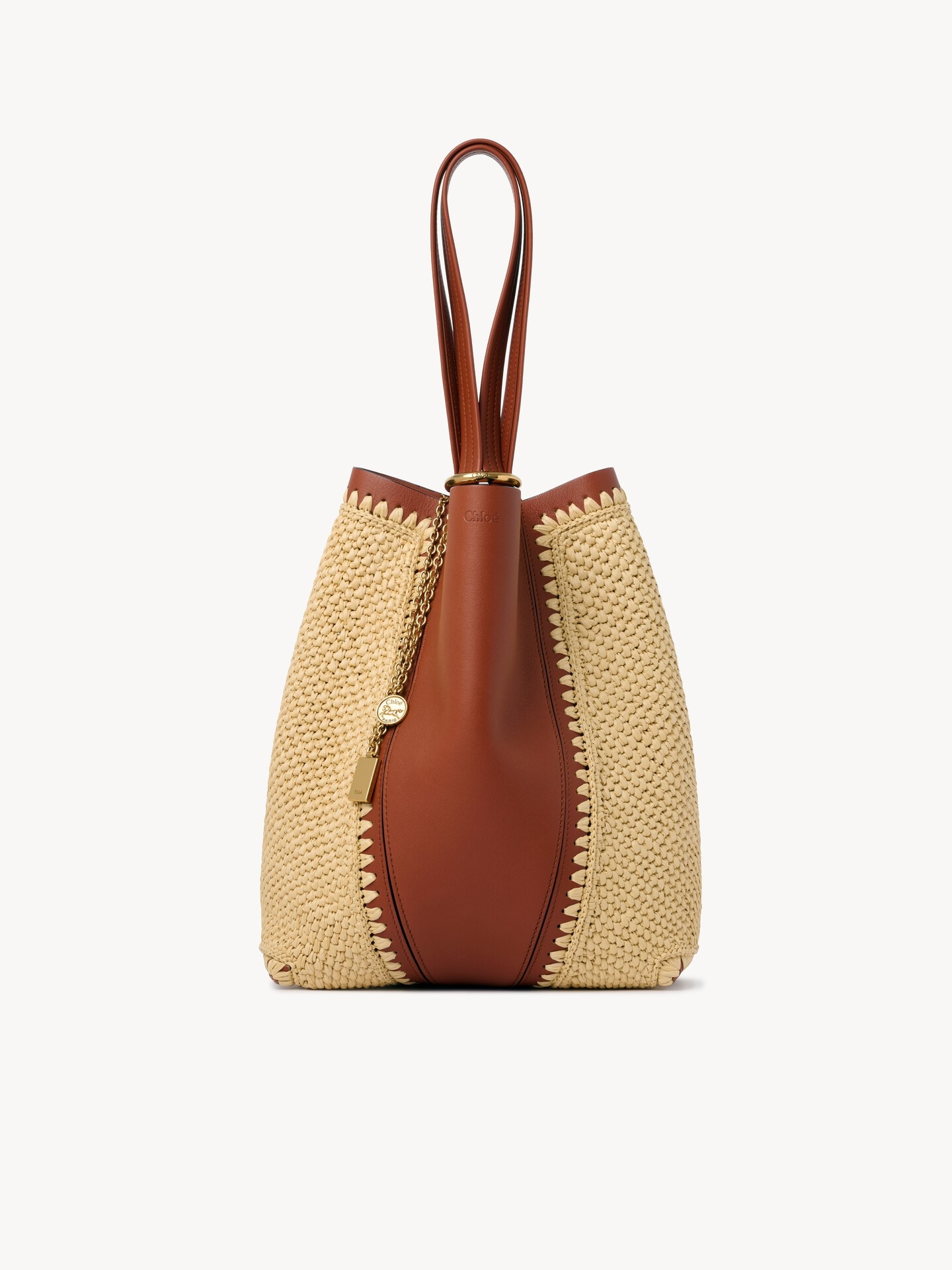 Chlo&eacute; Spin tote bag in raffia-effect & leather - 2