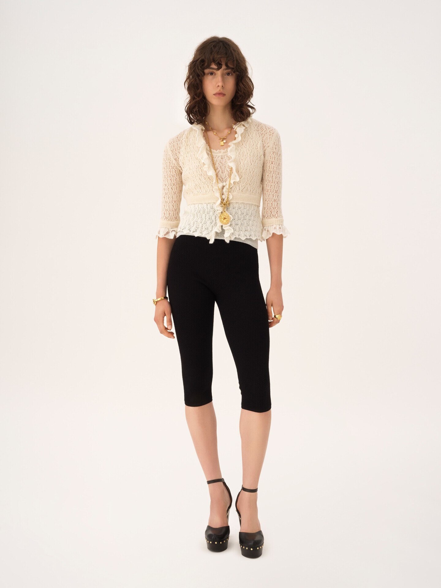 Jersey cropped con volantes de punto de lana de alpaca y seda - 3