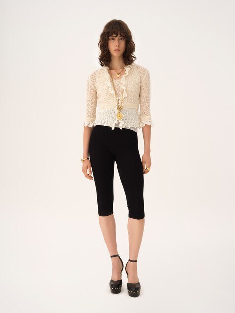 Jersey cropped con volantes de punto de lana de alpaca y seda