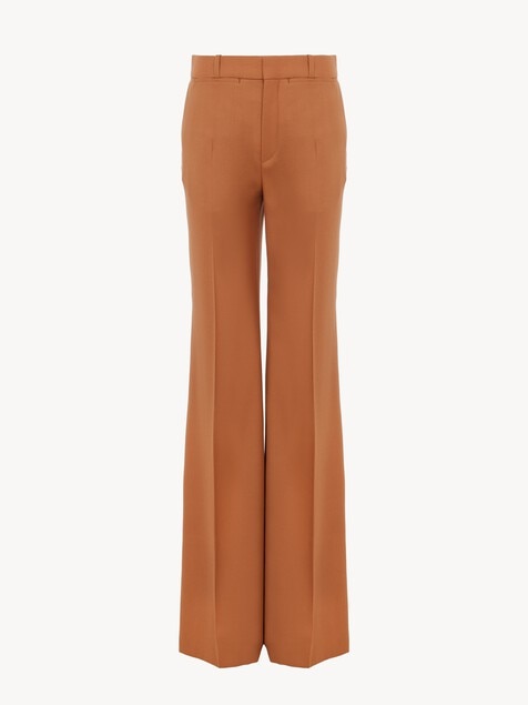 Pantalones acampanados de talle alto de gabardina de lana