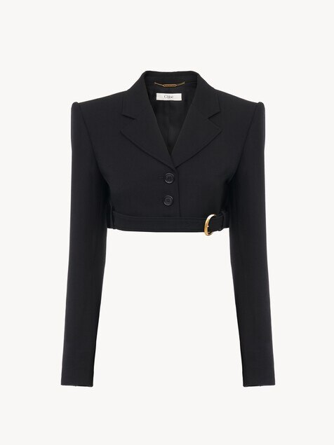 Cropped Spencer jacket in wool grain de poudre