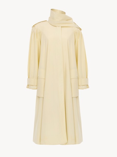 High-neck scarf trench coat in cotton poplin