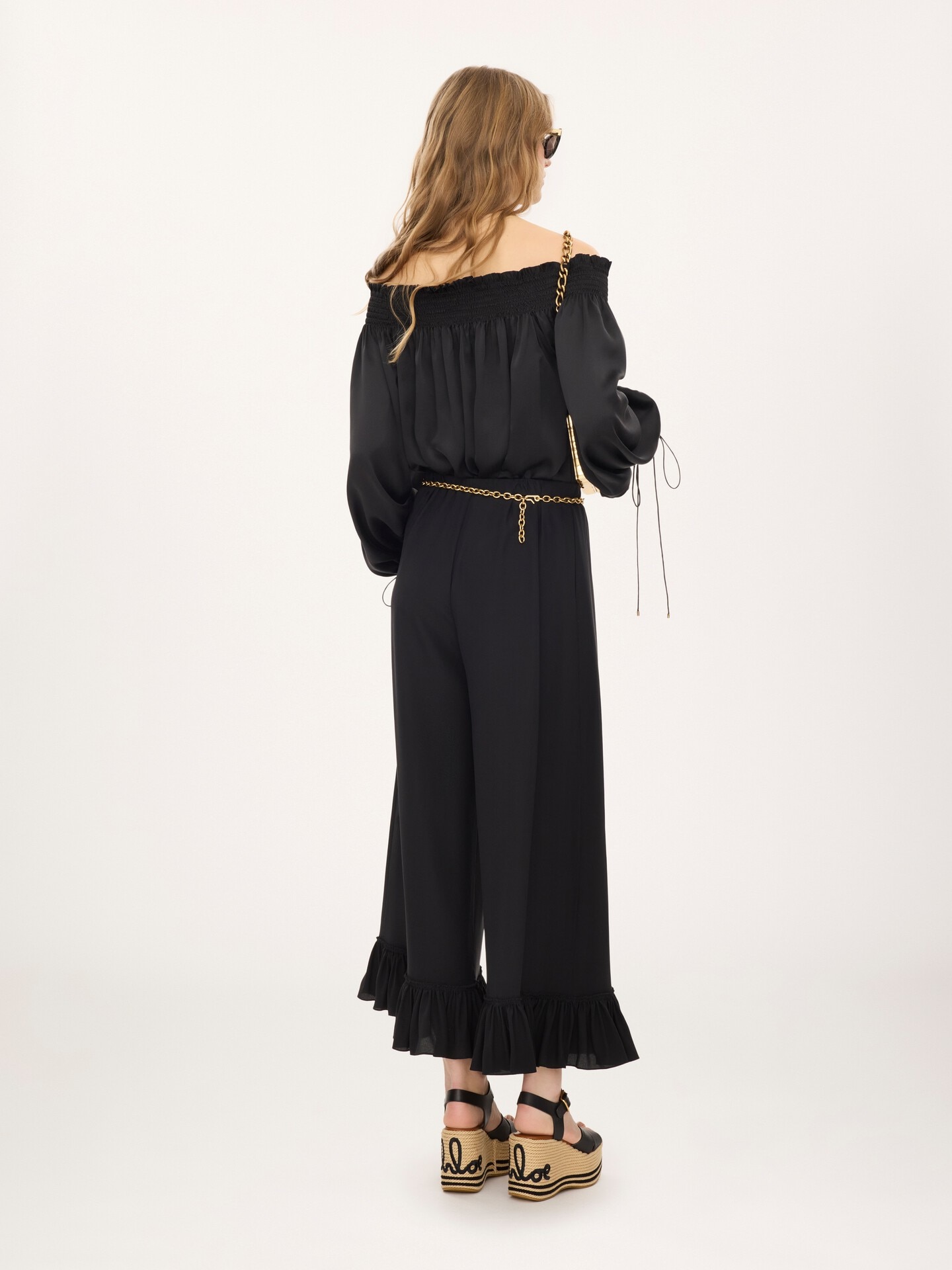 Cropped fluid trousers in cr&ecirc;pe de chine - 6