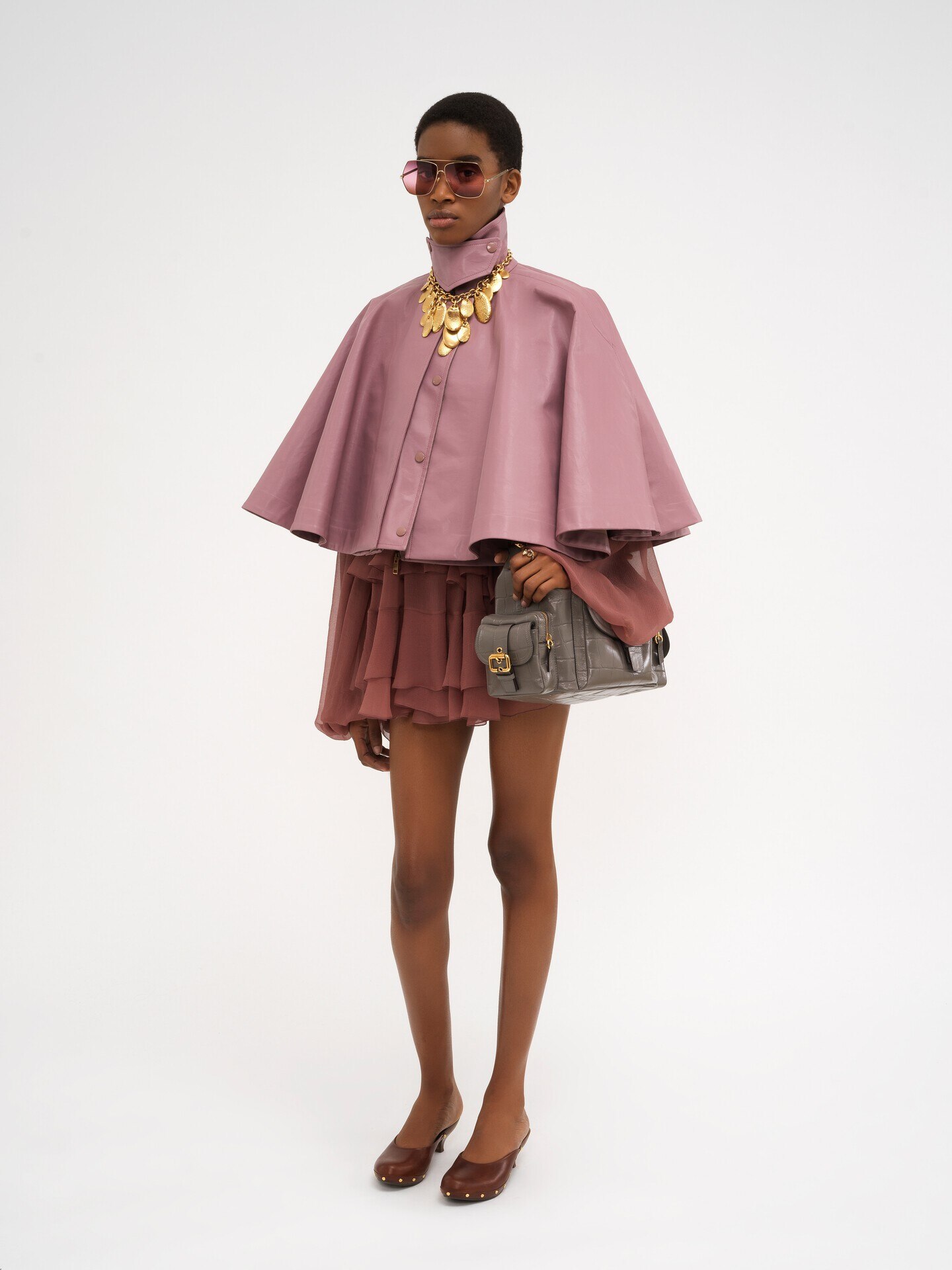 Mini cape dress in silk mousseline - 6