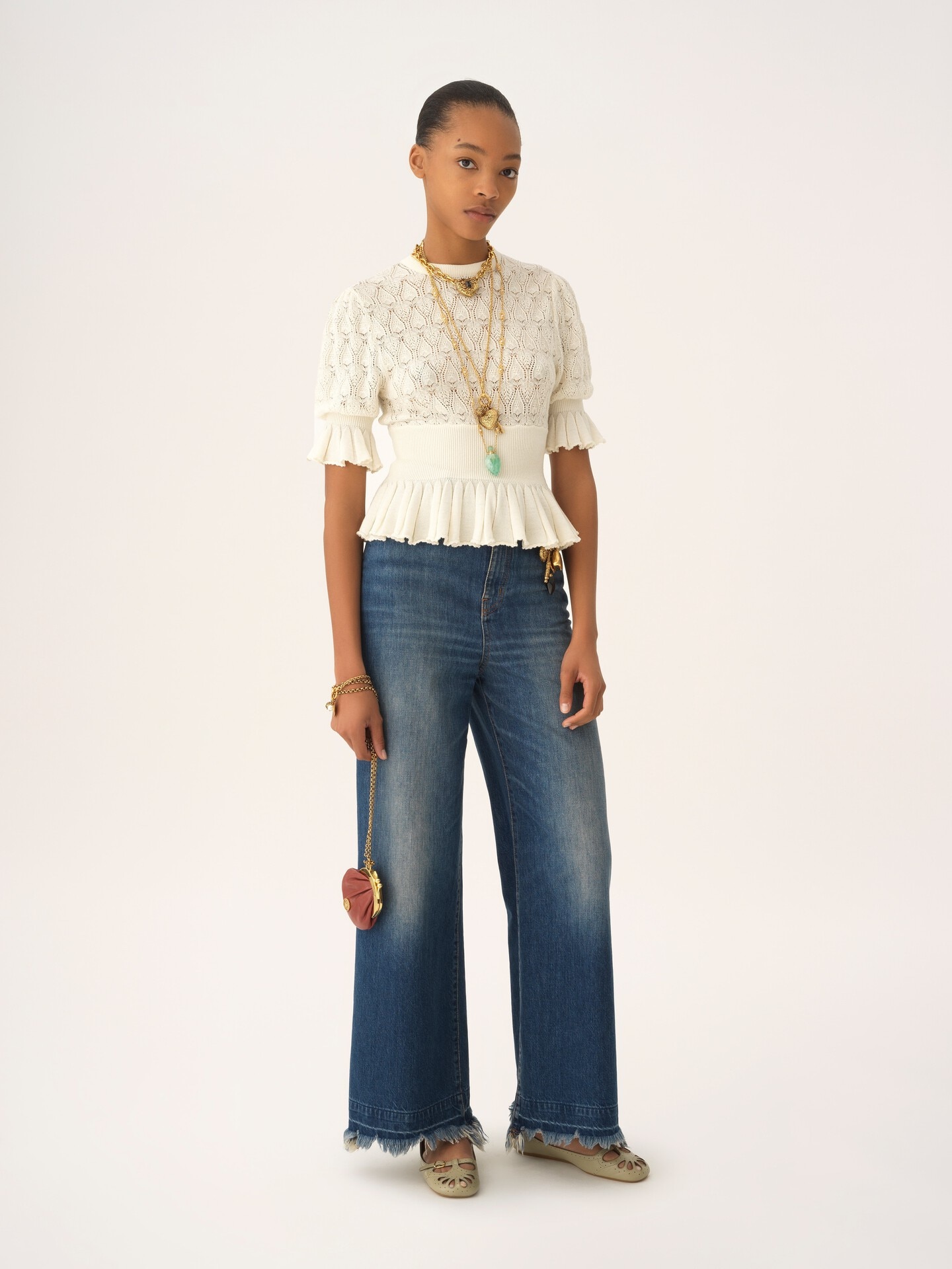 Short-sleeve ruffled jumper in a wool-mix knit - 3