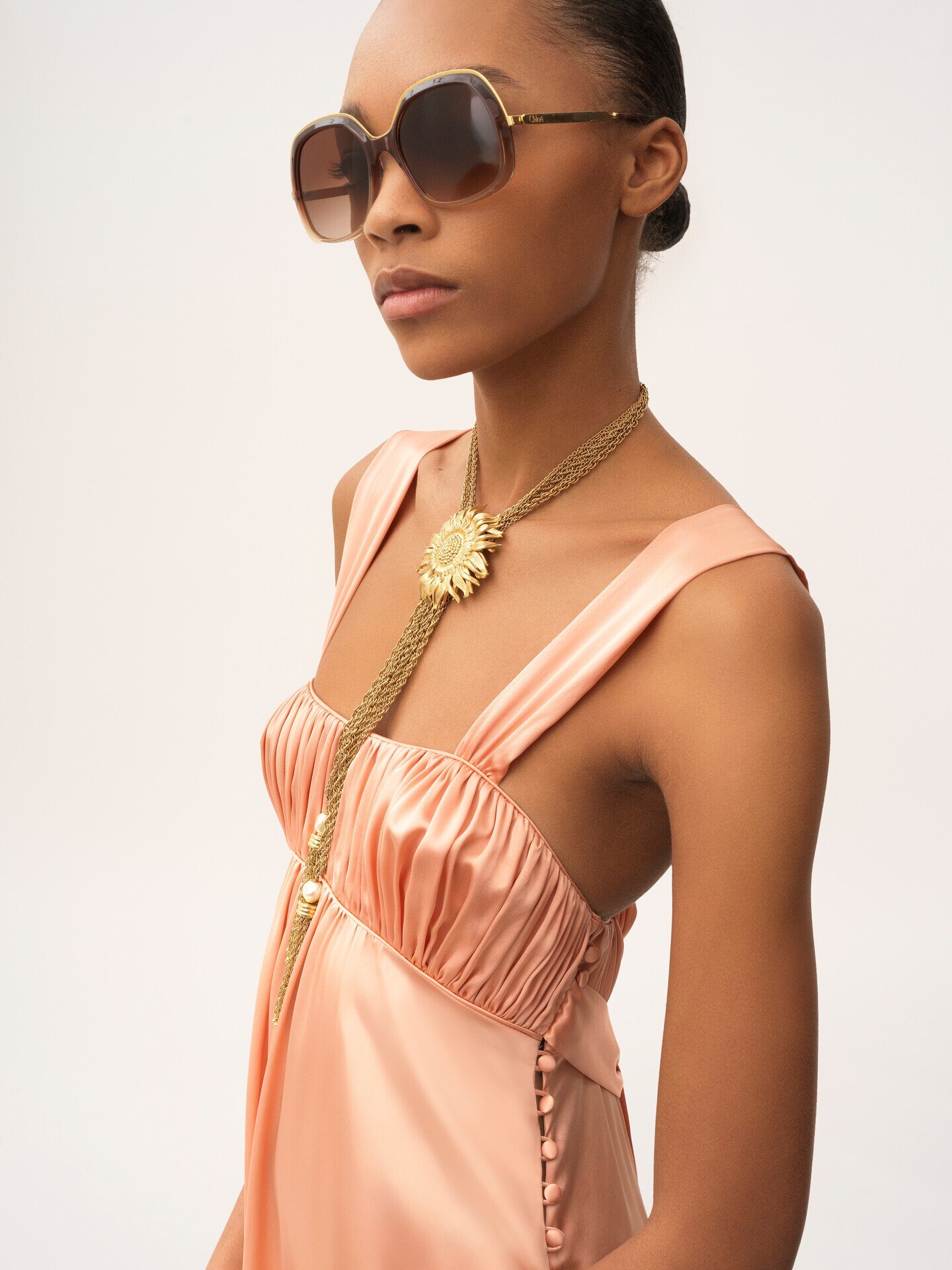 Sleeveless ruched long dress in silk satin - 5