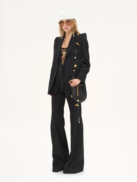 High-rise flared trousers in wool grain de poudre