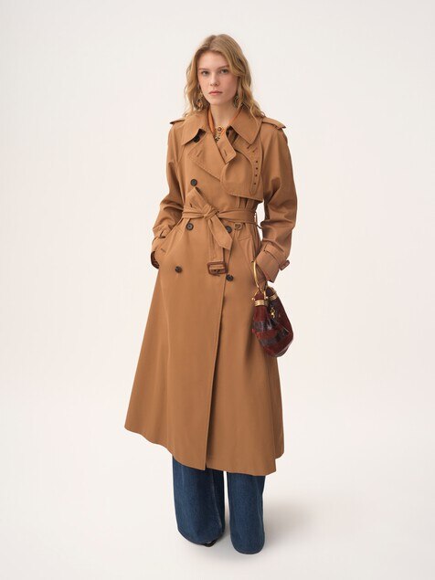 Long trench coat in cotton gabardine