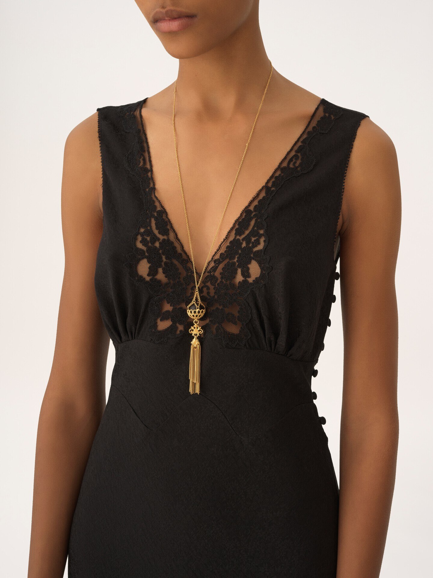 Vestido de columna sin mangas de jacquard de seda y encaje - 5