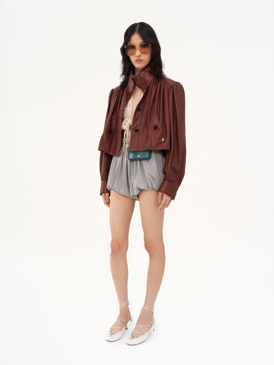 Gathered boule jacket in leather - 3