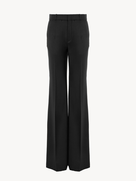 High-rise flared pants in wool grain de poudre