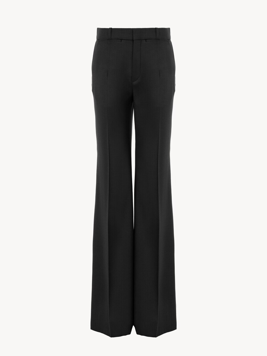 High-rise flared pants in wool grain de poudre - 2