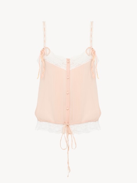 Camisola con cord&oacute;n de ajuste de georgette de seda y encaje