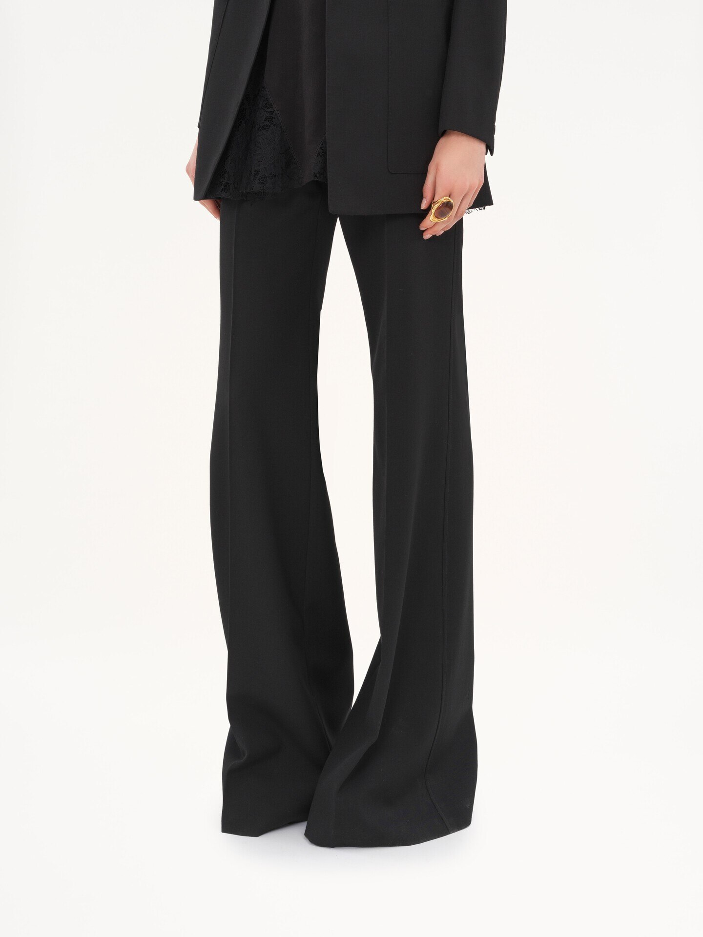 High-rise flared pants in wool grain de poudre - 7