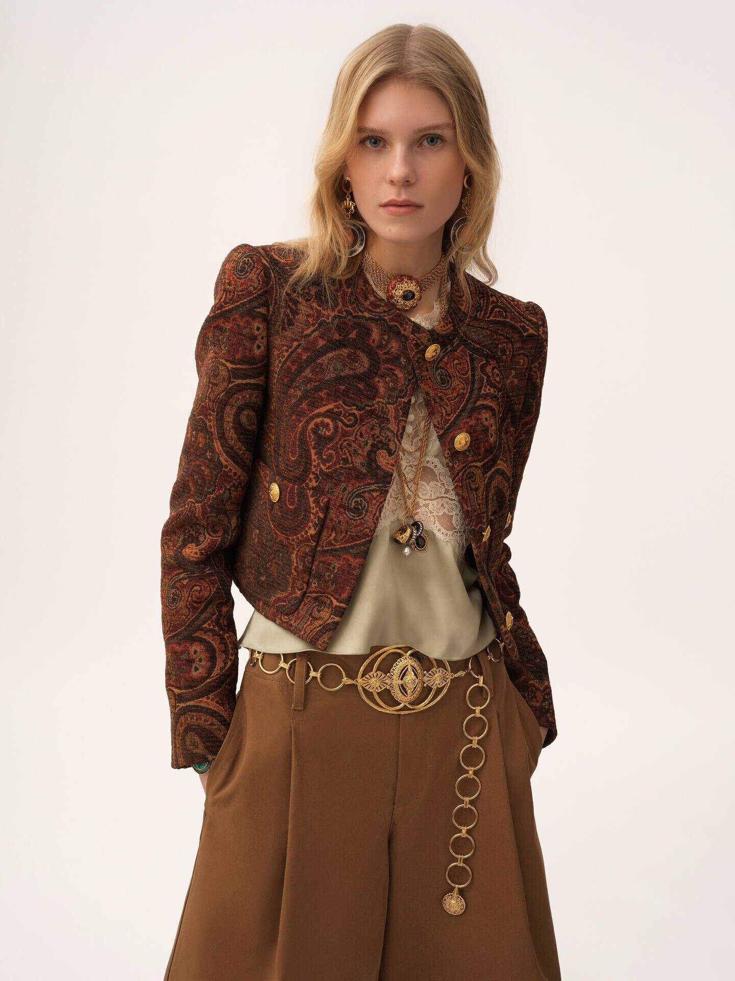 Boxy collarless jacket in tapestry jacquard - 5