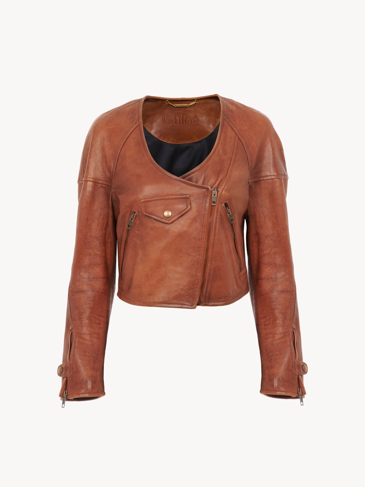Cropped scoop-neck jacket in leather - 2