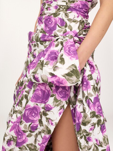 Wrap bustier midi dress in cotton poplin