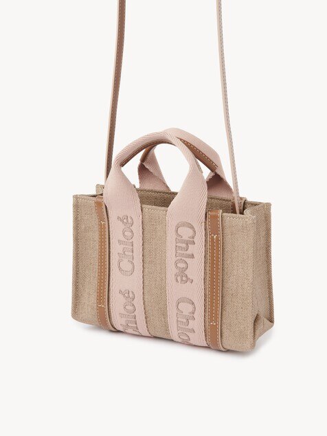 Mini Woody tote bag in linen