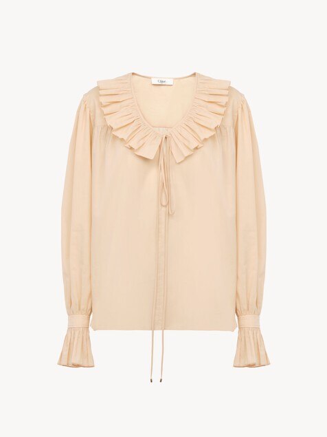 Gathered ruffle top in cotton voile