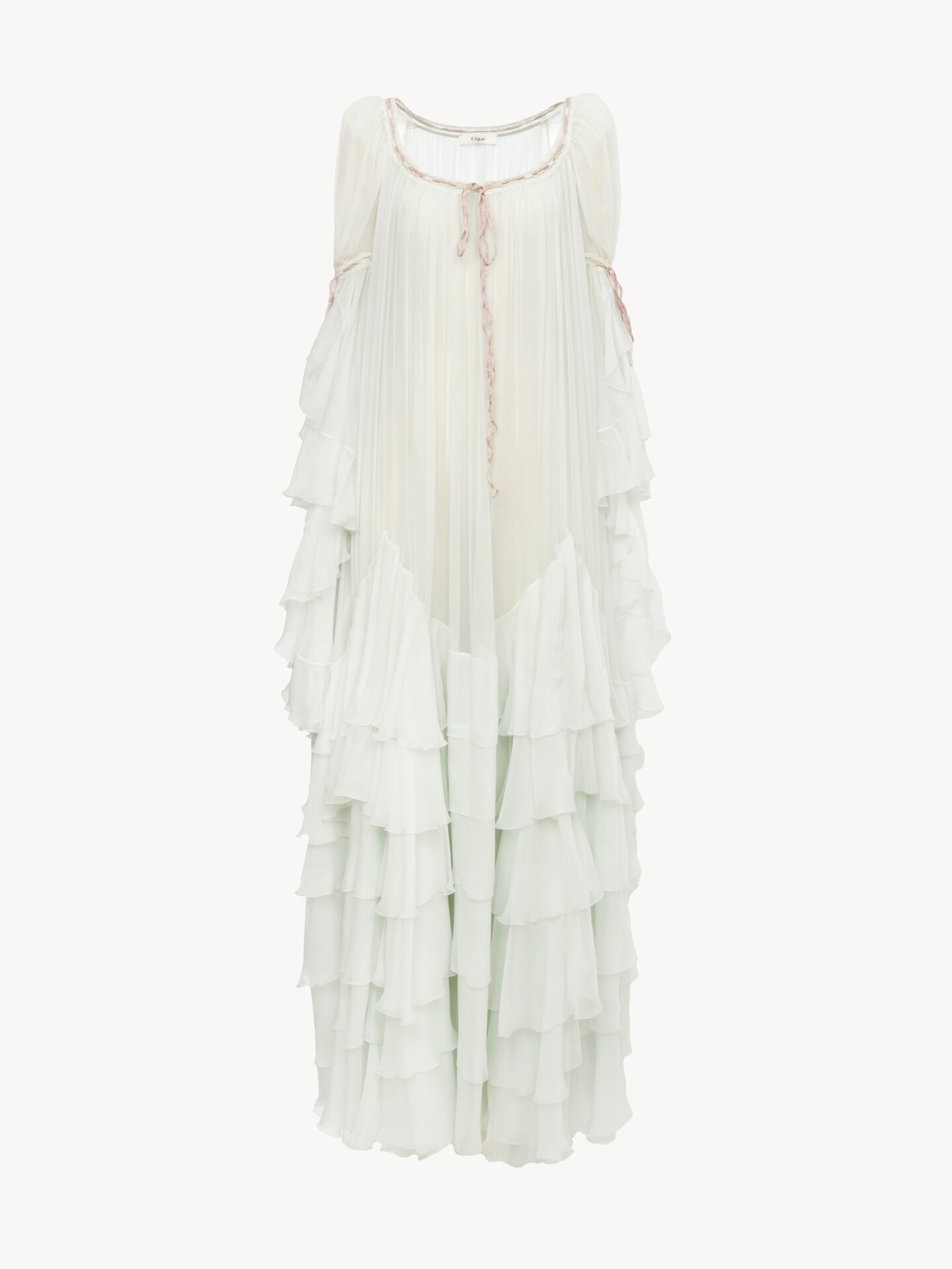 Vestido largo oversize con volantes de muselina de seda - 1