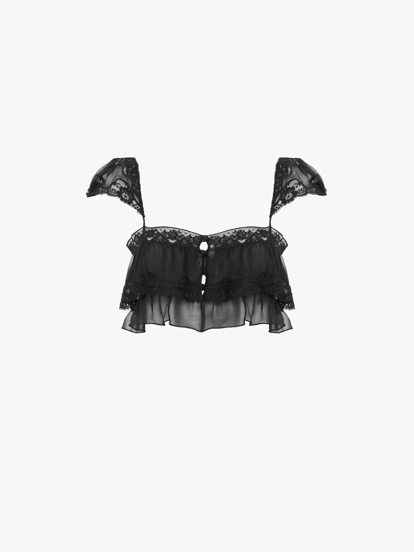 Ruffled bralette in silk mousseline & lace - 2