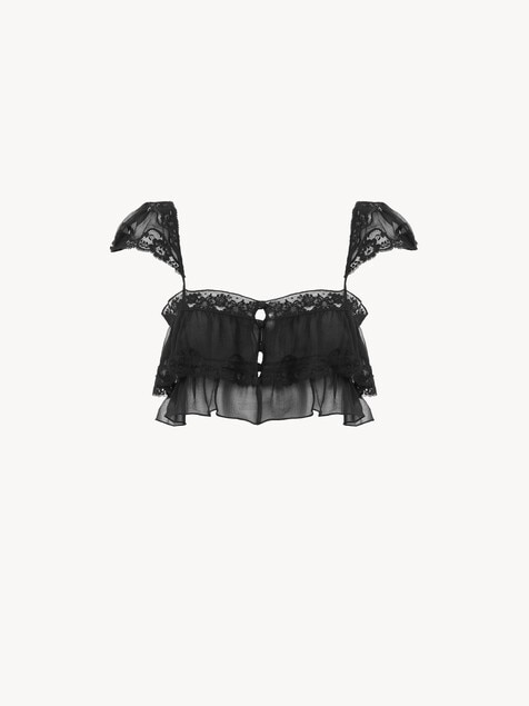 Bralette con volantes de muselina de seda y encaje