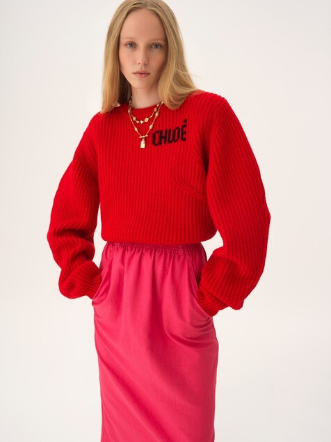 Jersey oversize con logotipo de punto de lana y cachemira