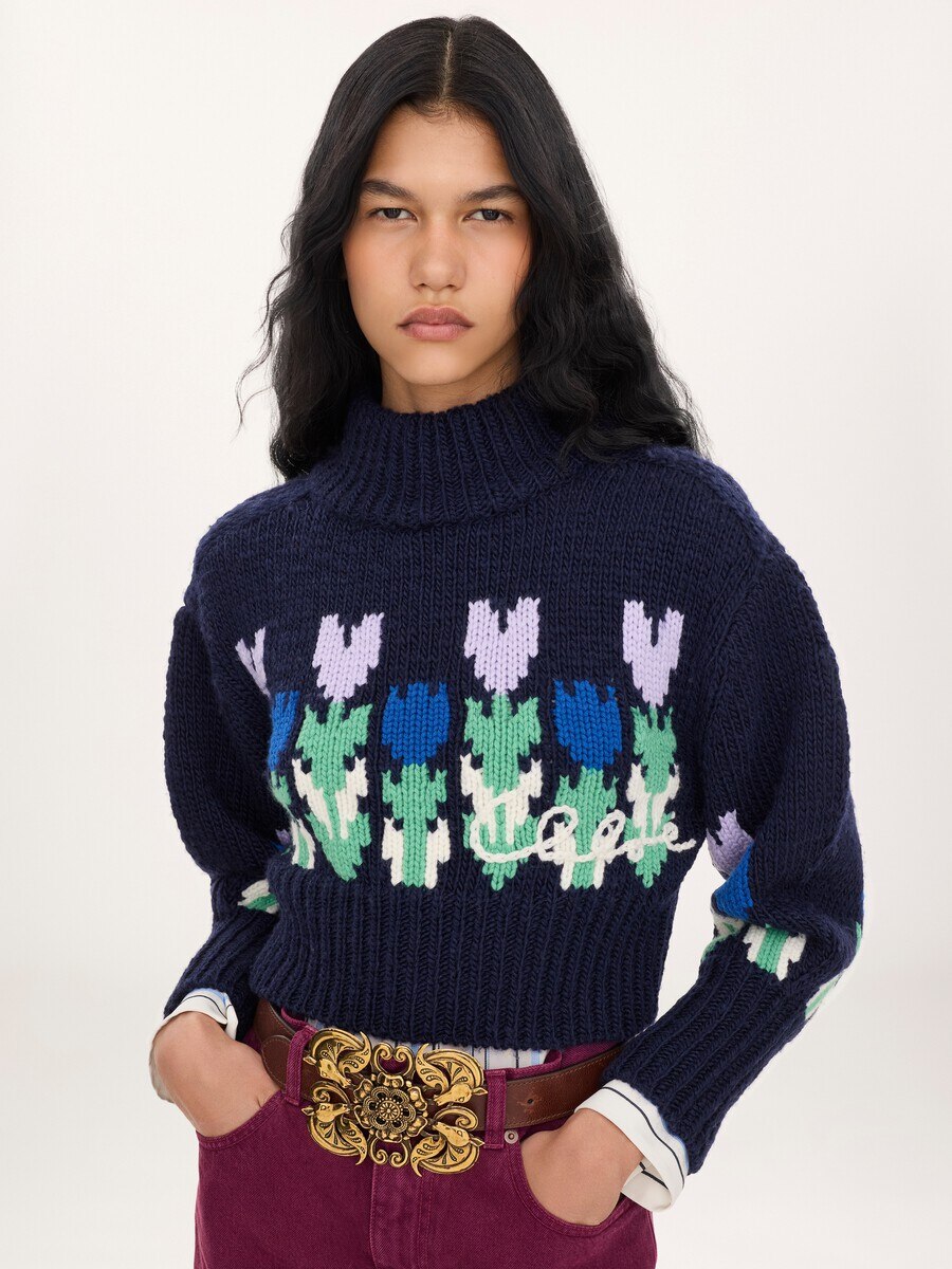 Cropped mock-neck logo sweater in a wool knit - 4