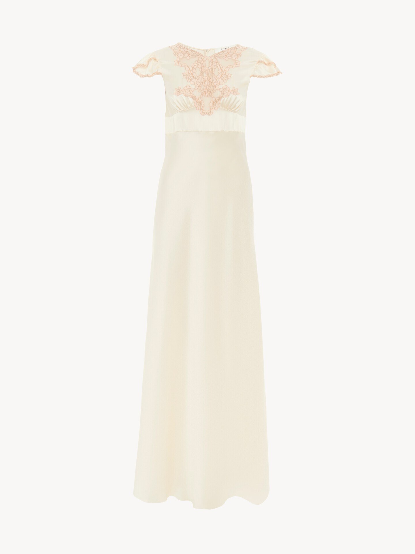 Vestido de columna de manga casquillo de sat&eacute;n de seda lavada y encaje - 2