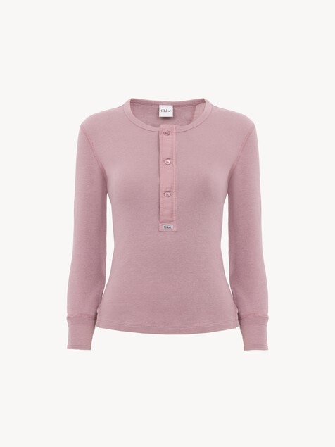 Fitted Henley shirt in cotton jersey