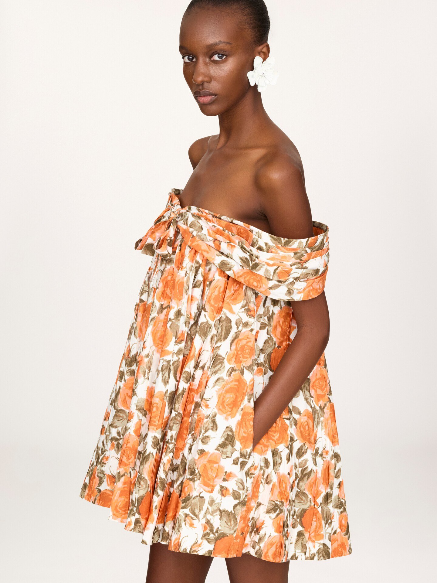 Off-the-shoulder mini dress in cotton poplin - 4