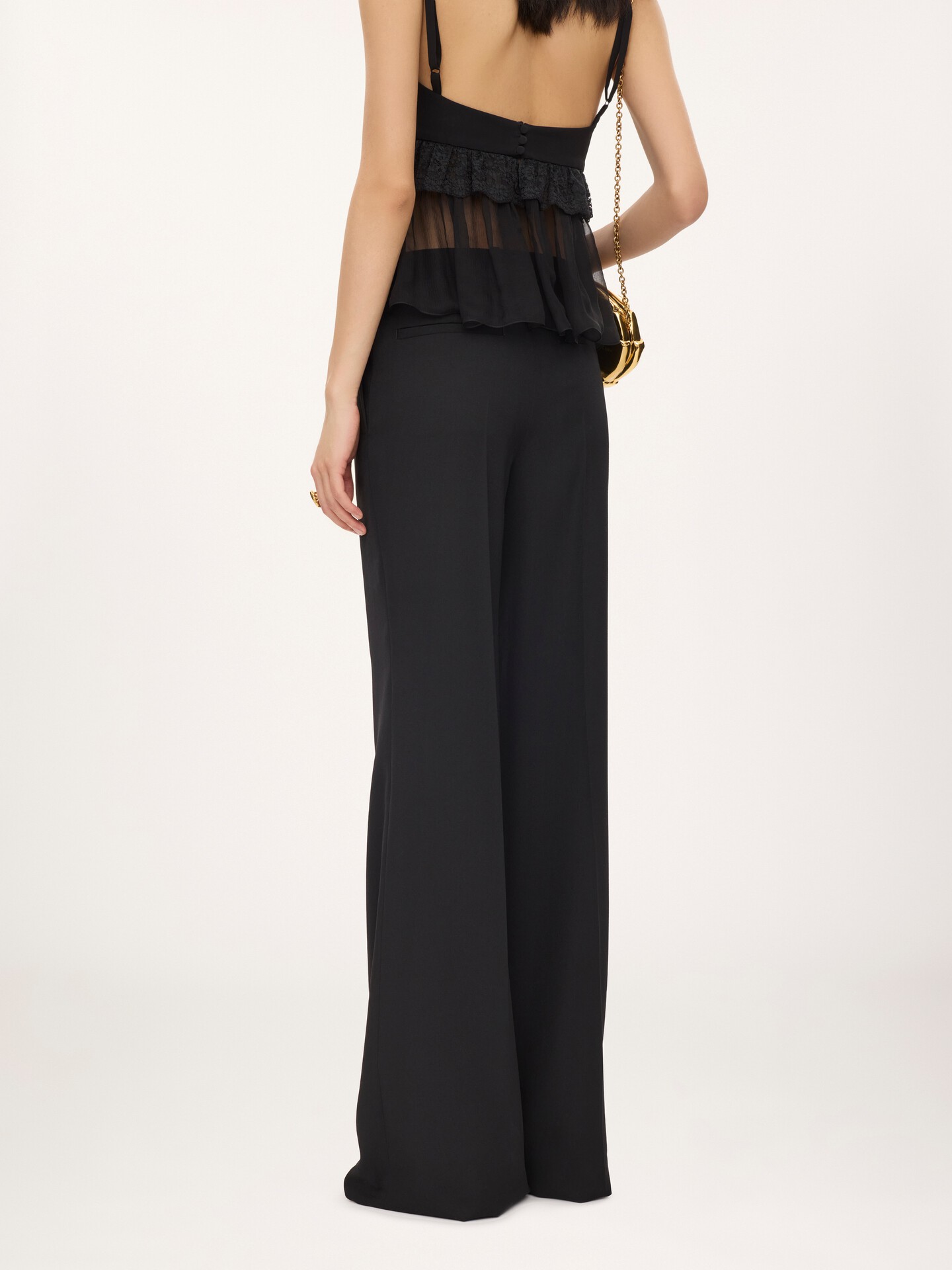 High-rise flared trousers in wool grain de poudre - 5