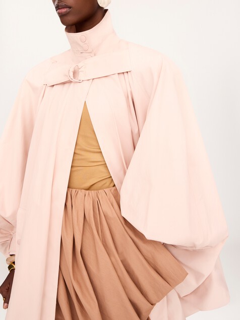 High-neck oversized cape coat in cotton poplin