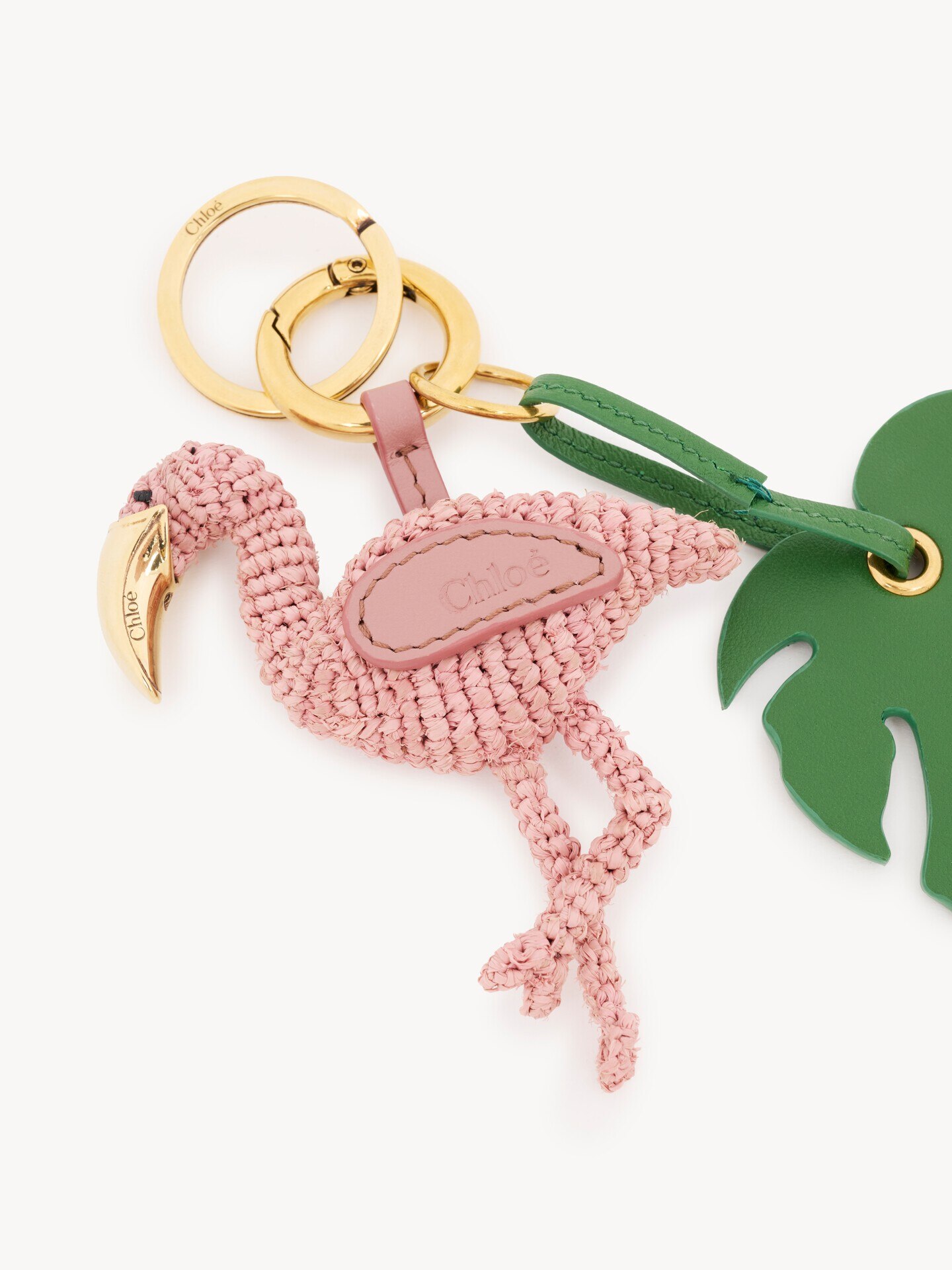 Chlo&eacute; Symbols Flamingo key ring bag charm in raffia & leather - 3