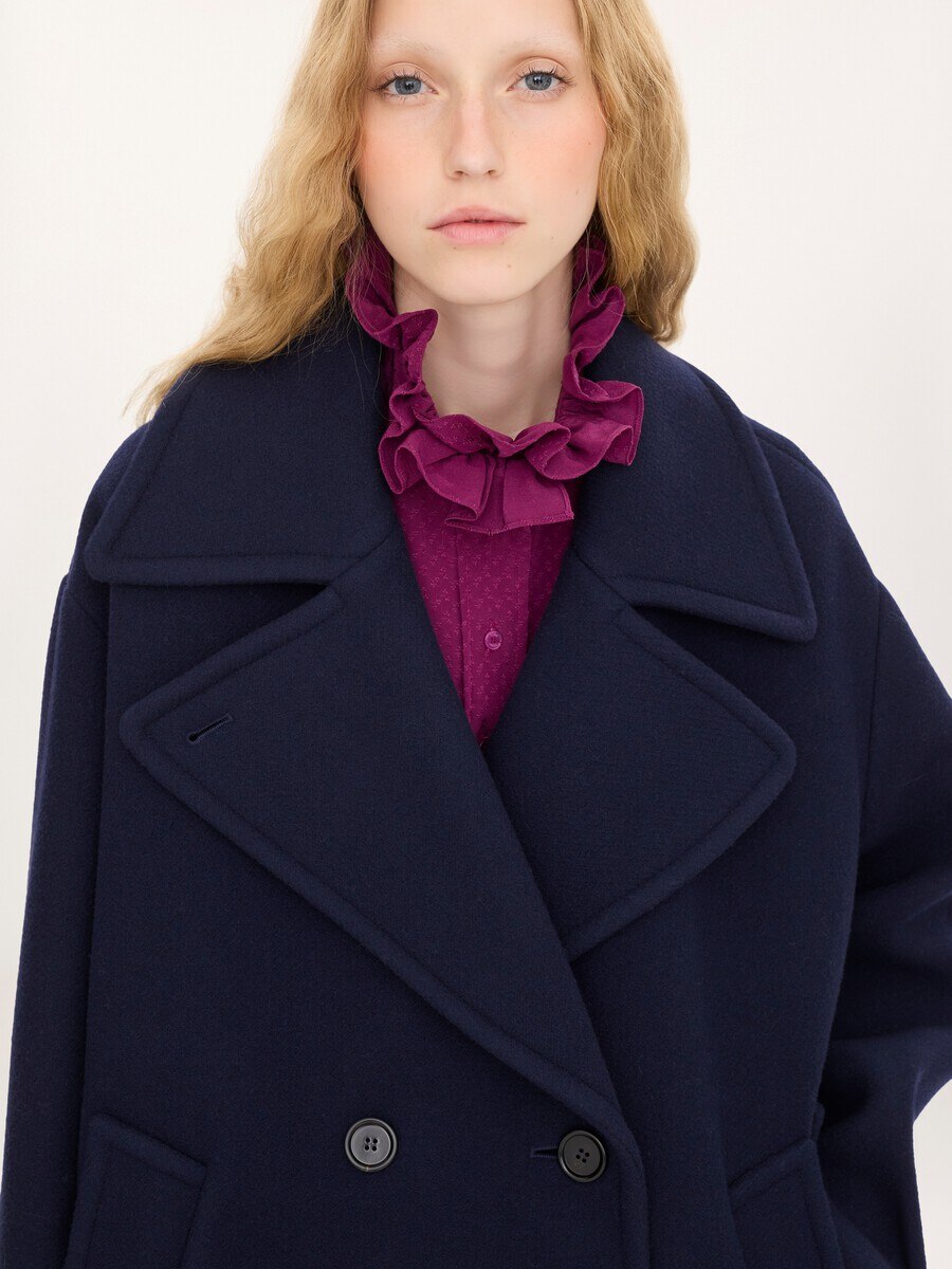 Double-breasted oversized long coat in wool - 5