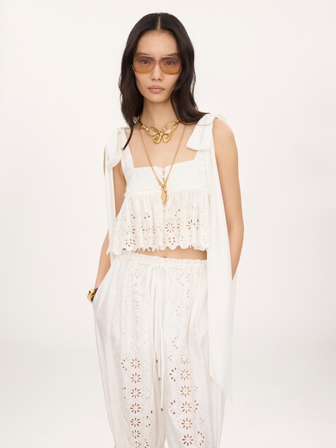 Knotted-strap cropped top in soft cotton