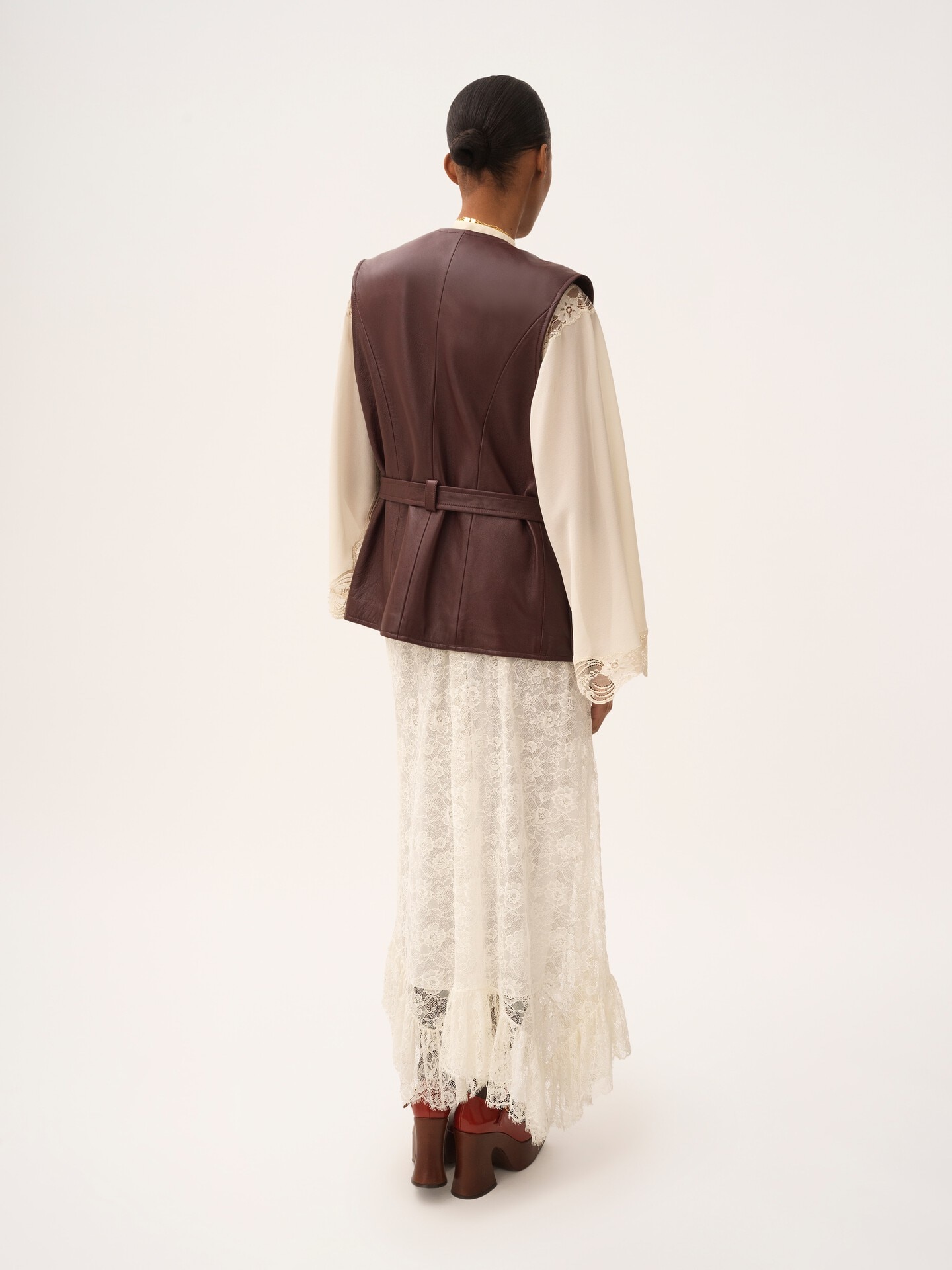 Falda midi con volantes de jacquard de encaje floral - 5